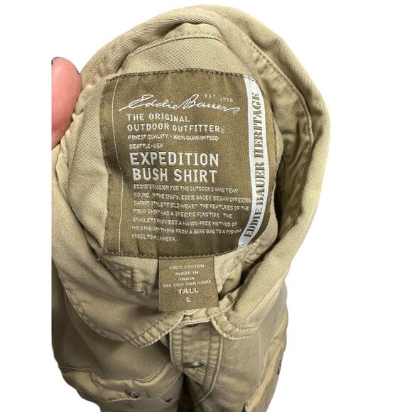 Vtg Eddie Bauer Heritage Expedition Bush Shirts Tan‎ & White (Cream) Size Tall L - Picture 4 of 12